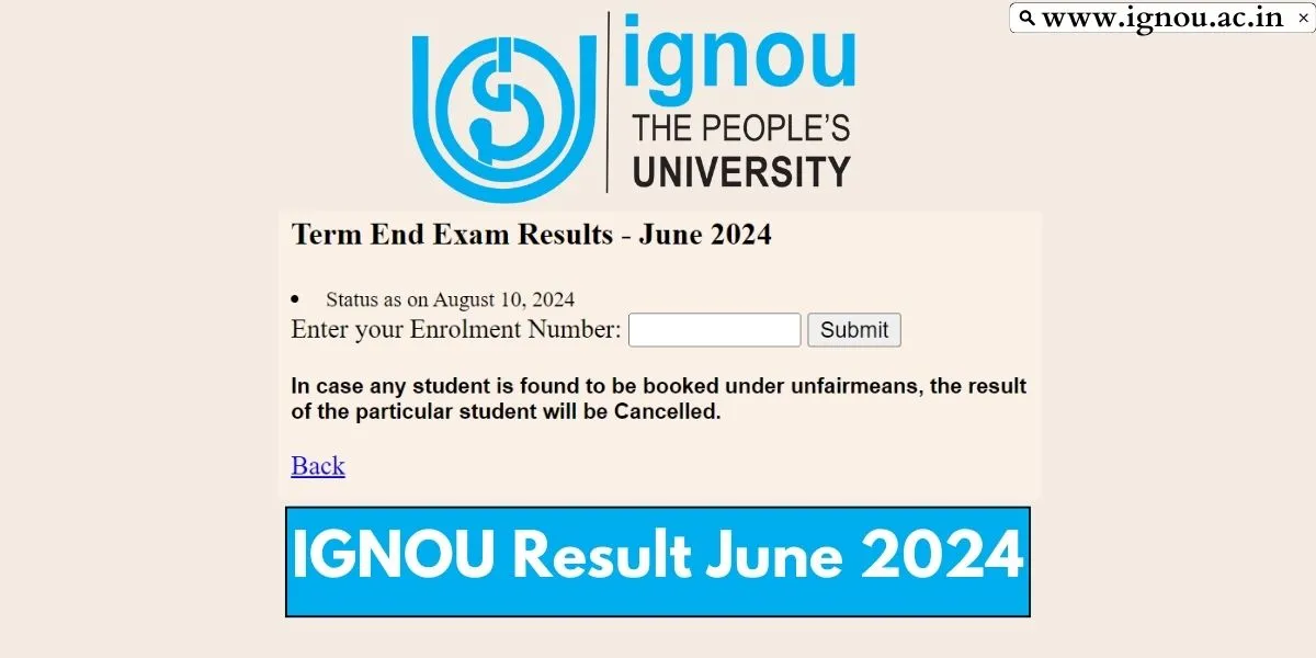 IGNOU Result June 2024 Updated (10th August), Check Term End Exam